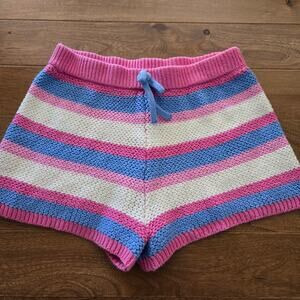 Sara Sara Crochet Knit Stripe Shorts Pink Blue Girls 12 Cotton NWOT